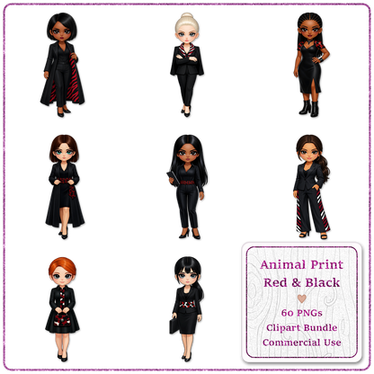 Animal Print Red & Black Clipart Bundle 60 PNGs
