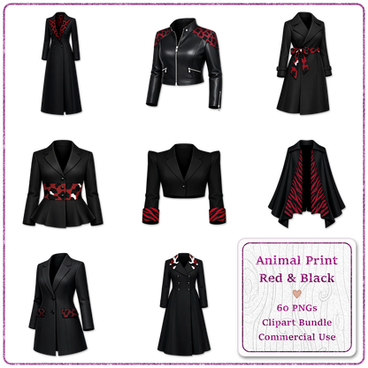 Animal Print Red & Black Clipart Bundle 60 PNGs