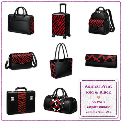 Animal Print Red & Black Clipart Bundle 60 PNGs