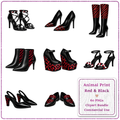Animal Print Red & Black Clipart Bundle 60 PNGs