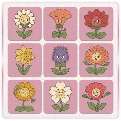 Vintage flower SVG and PNG clipart collection with daisy, daffodil, thistle and colourful flower mascot characters