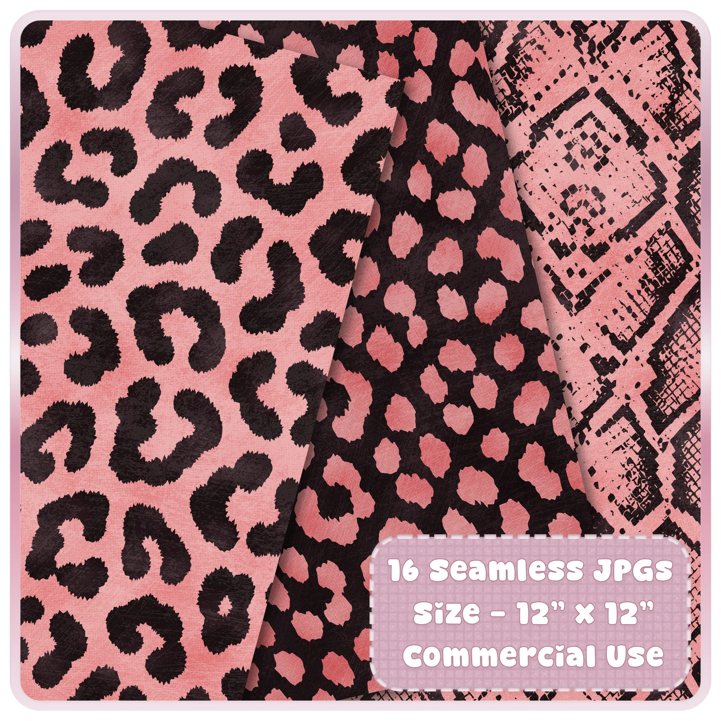 Pink and black leopard print and snakeskin seamless digital paper preview for sublimation, scrapbooking and printable backgrounds.