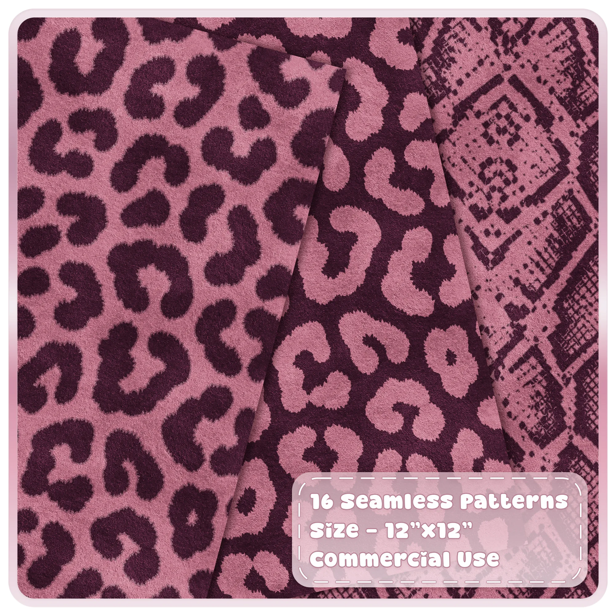 Rose pink leopard print and snakeskin seamless digital papers in dusty pink and deep burgundy