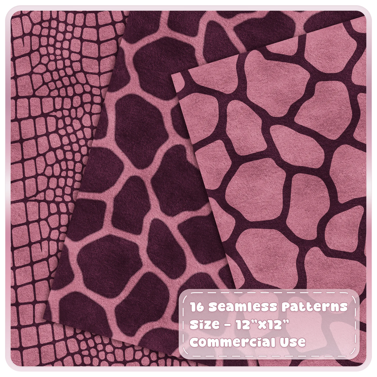 Rose Truffle crocodile and giraffe print seamless digital papers in dusty pink and deep burgundy