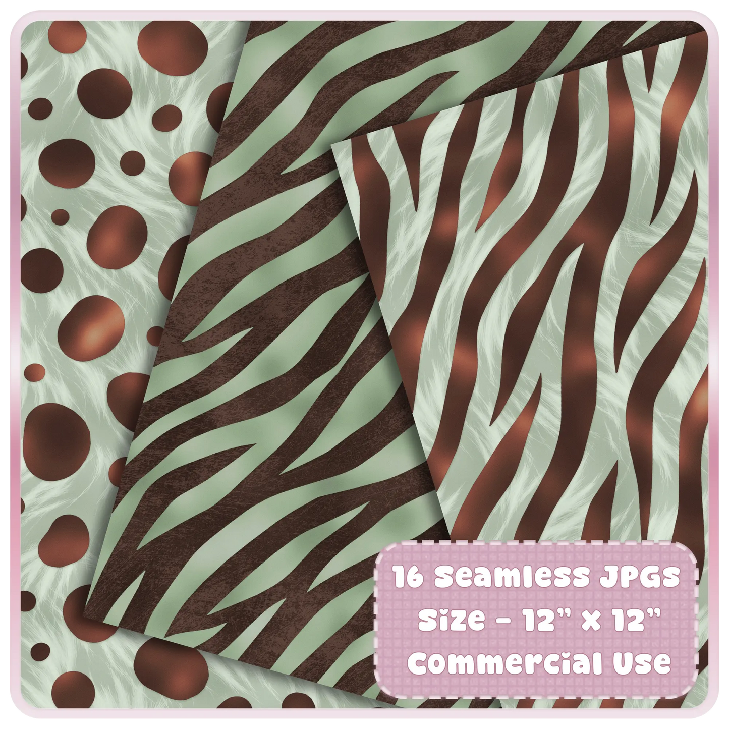 Zebra stripe seamless patterns in sage green and brown modern neutral animal print digital paper
