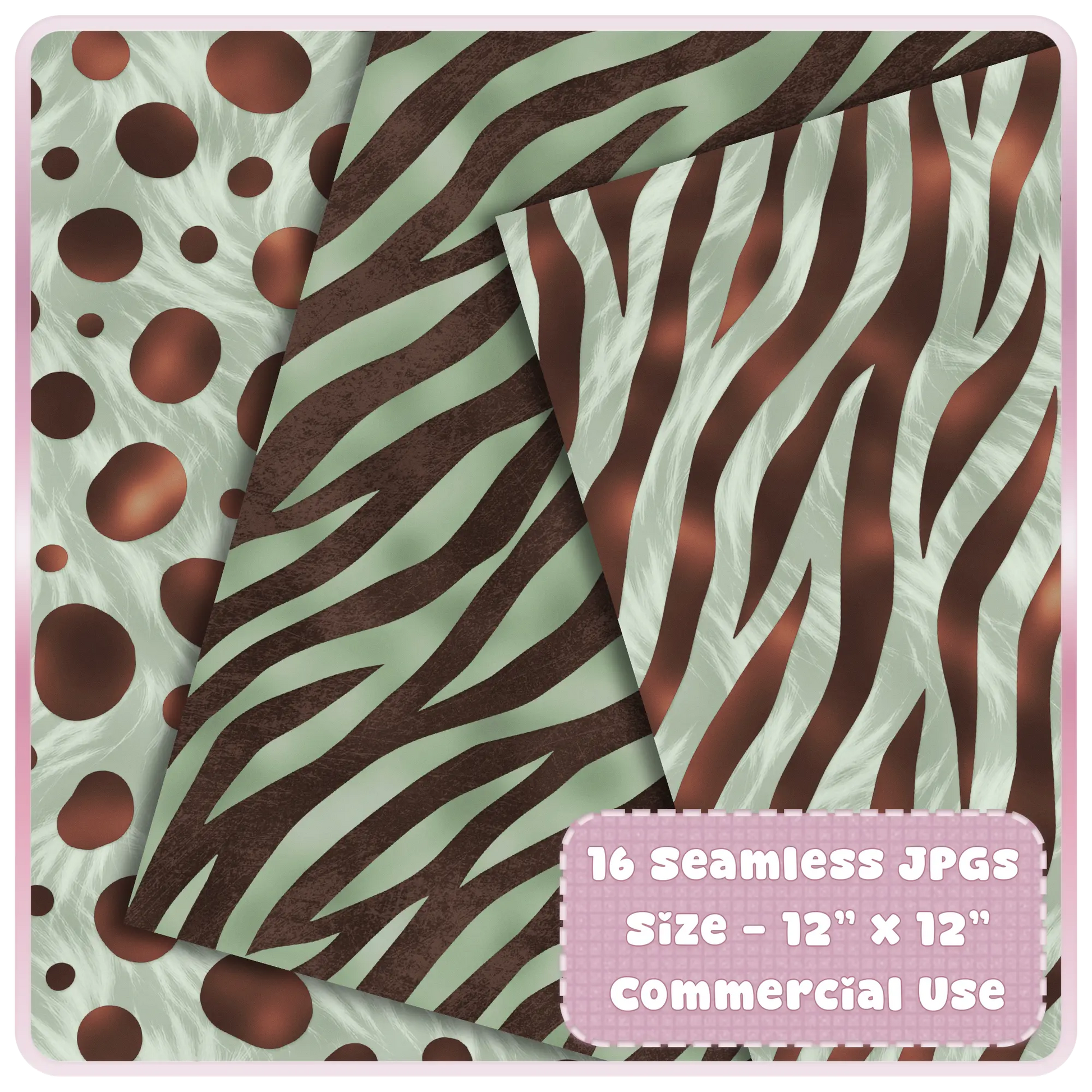 Zebra stripe seamless patterns in sage green and brown modern neutral animal print digital paper