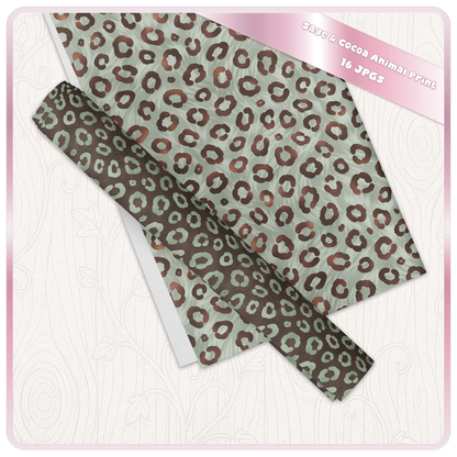 Full sheet preview of seamless leopard pattern in sage and cocoa for digital and print use