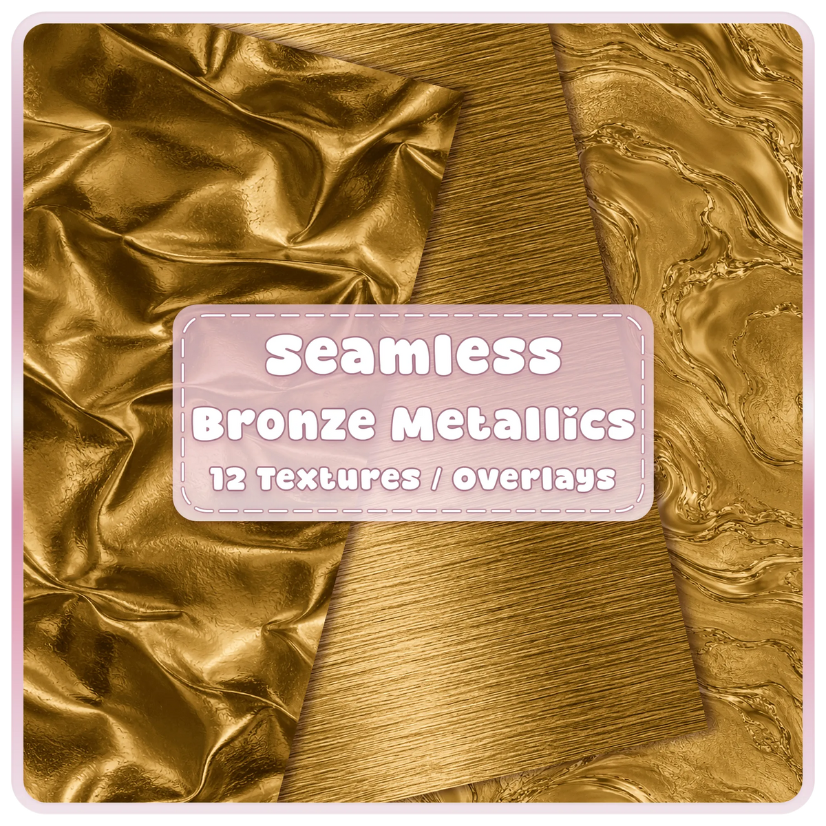 Antique bronze seamless metallic textures and overlays featuring crinkled bronze foil, brushed metal and marble digital papers