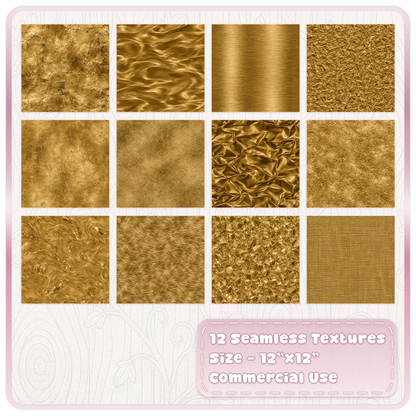 Collection of 12 antique bronze seamless metallic JPG digital papers with foil, satin, marble and distressed textures