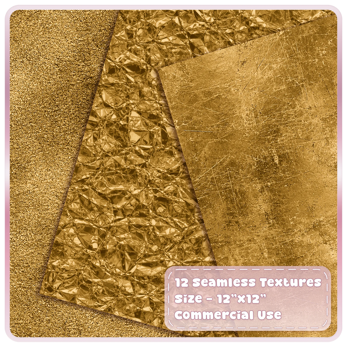 Seamless bronze metallic textures featuring grainy gold bronze, crumpled foil and distressed vintage metal overlays