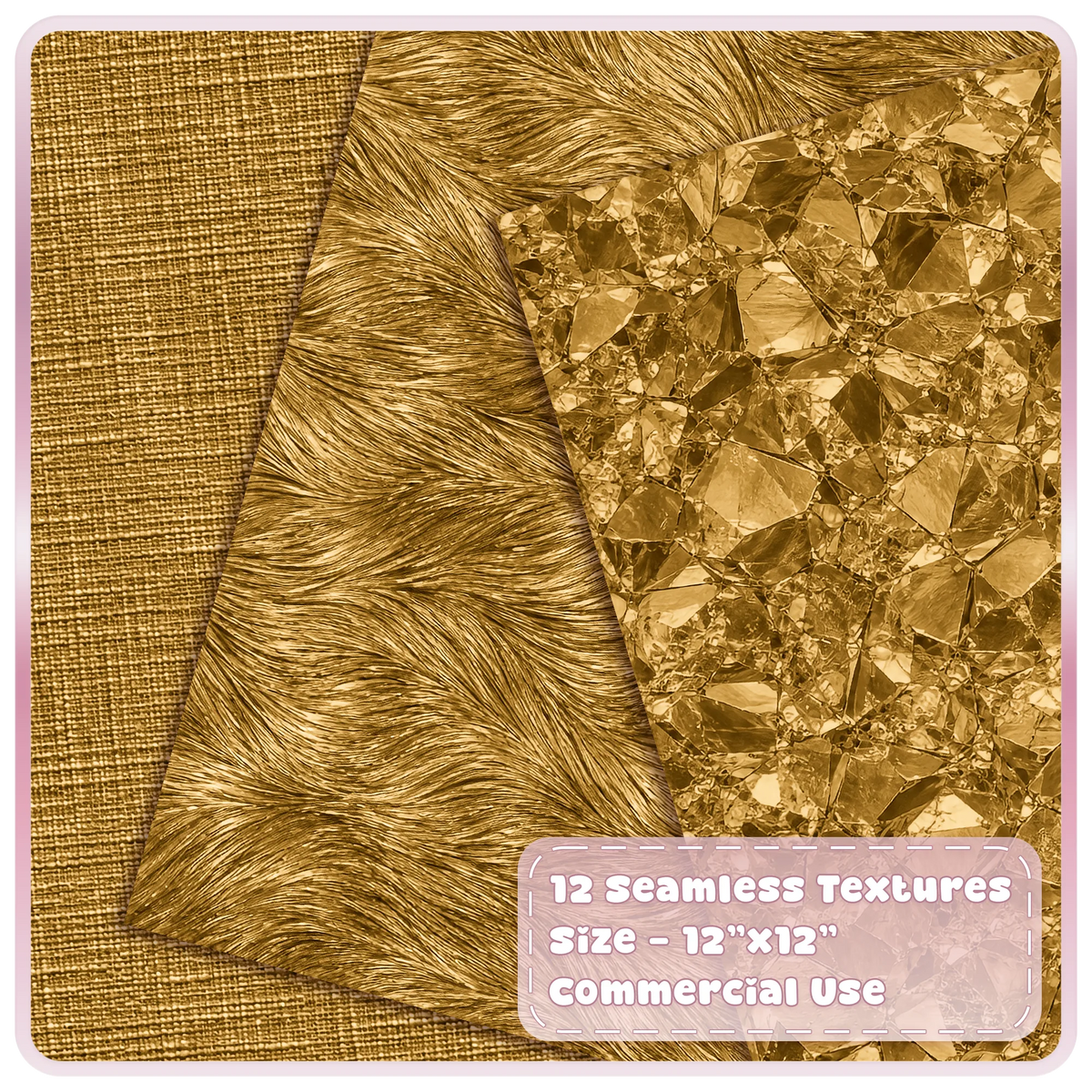 Bronze metallic digital papers featuring woven linen texture, flowing brushed metal and reflective crystal patterns