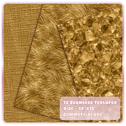 Bronze metallic digital papers featuring woven linen texture, flowing brushed metal and reflective crystal patterns