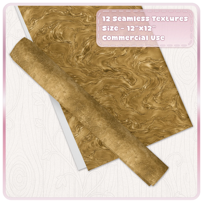 Seamless antique bronze marble digital paper with rolled distressed metallic overlay and vintage bronze texture effects
