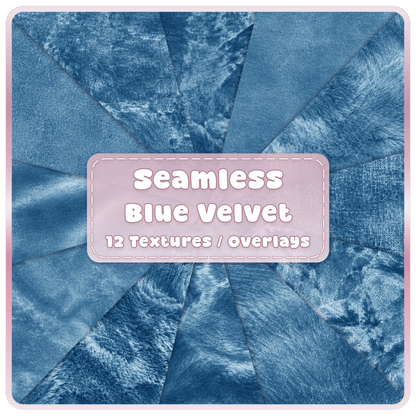 Seamless blue velvet textures and overlays bundle with 12 luxury blue fabric digital papers