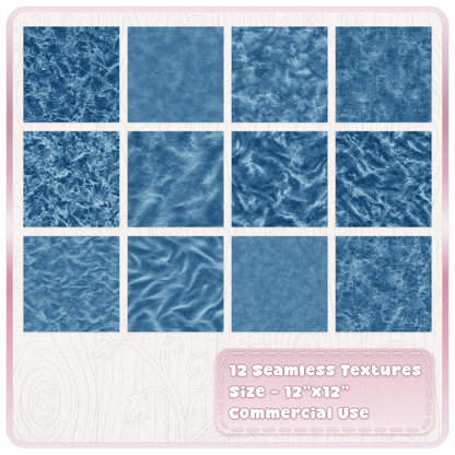 12 seamless blue velvet digital papers showing crushed, brushed, plush and distressed fabric textures