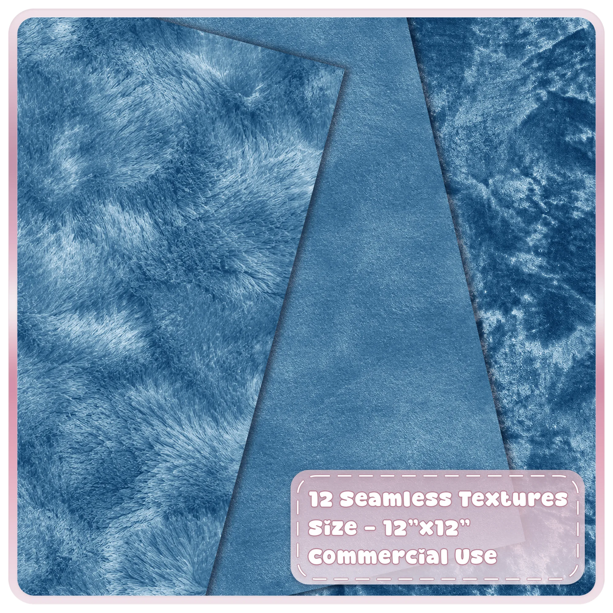 Blue velvet seamless texture bundle with plush brushed and distressed blue fabric digital backgrounds