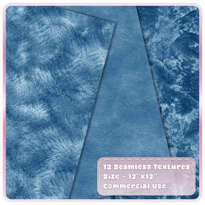 Blue velvet seamless texture bundle with plush brushed and distressed blue fabric digital backgrounds