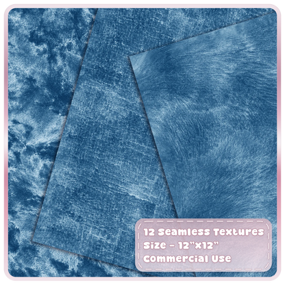 Seamless blue velvet digital paper textures with crushed velvet and distressed fabric finishes