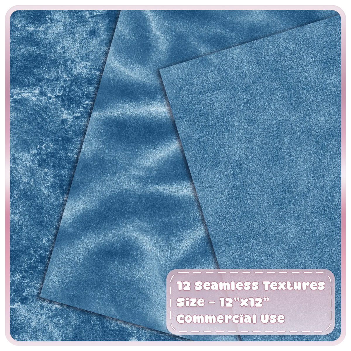Blue seamless velvet backgrounds with smooth brushed and distressed fabric textures for digital design