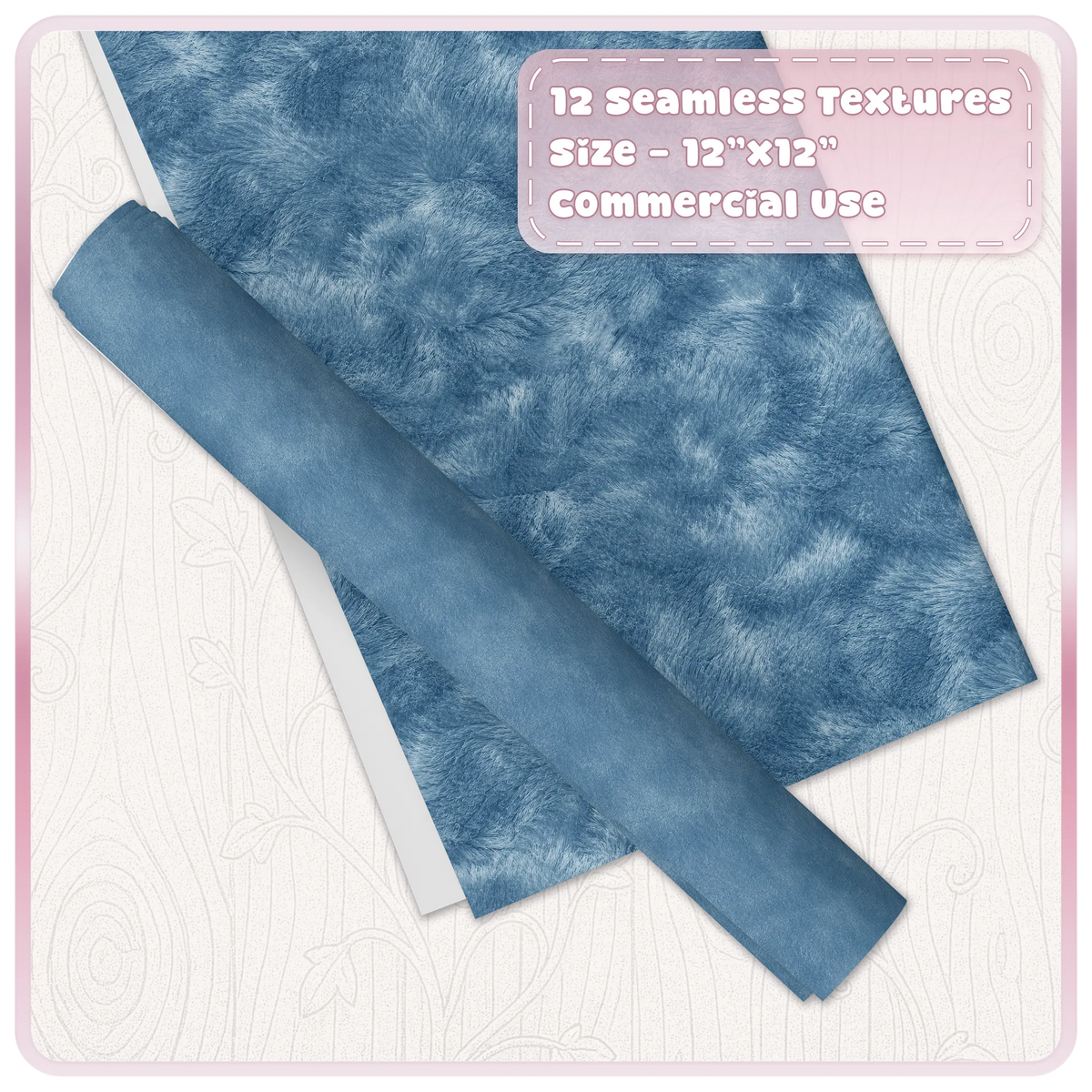 Seamless blue velvet digital paper and texture overlay shown as tileable craft and design backgrounds