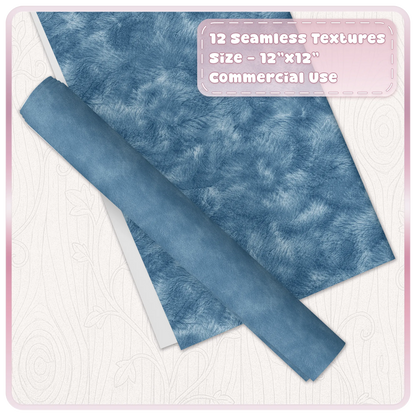 Seamless blue velvet digital paper and texture overlay shown as tileable craft and design backgrounds