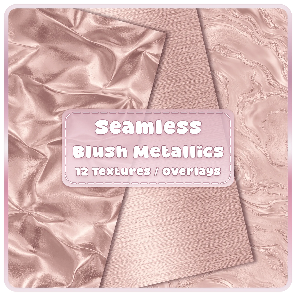 Blush champagne seamless metallic textures featuring rose gold marble, brushed pink metal and shiny folded foil digital papers
