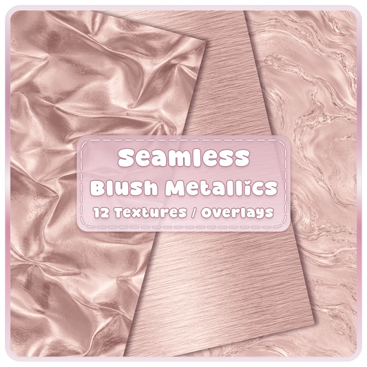 Blush champagne seamless metallic textures featuring rose gold marble, brushed pink metal and shiny folded foil digital papers