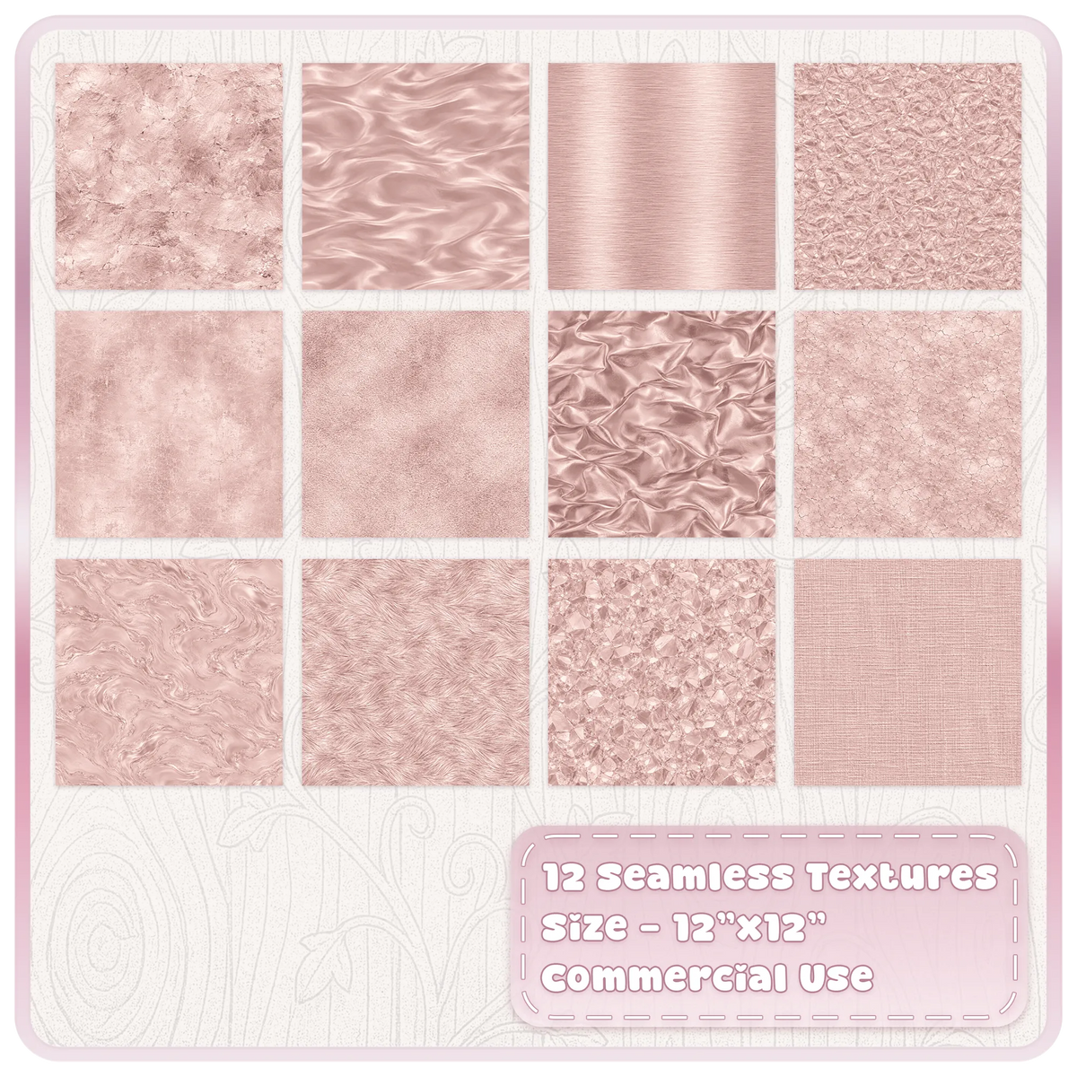 Collection of 12 blush champagne metallic JPG digital papers with rose gold foil, satin, marble and distressed textures