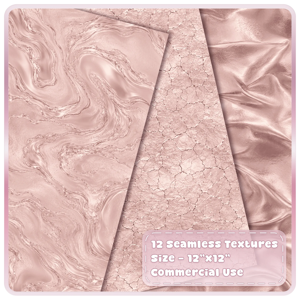 Blush champagne marble digital paper with cracked rose gold metallic texture and shiny folded satin foil backgrounds