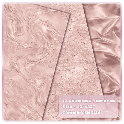 Blush champagne marble digital paper with cracked rose gold metallic texture and shiny folded satin foil backgrounds