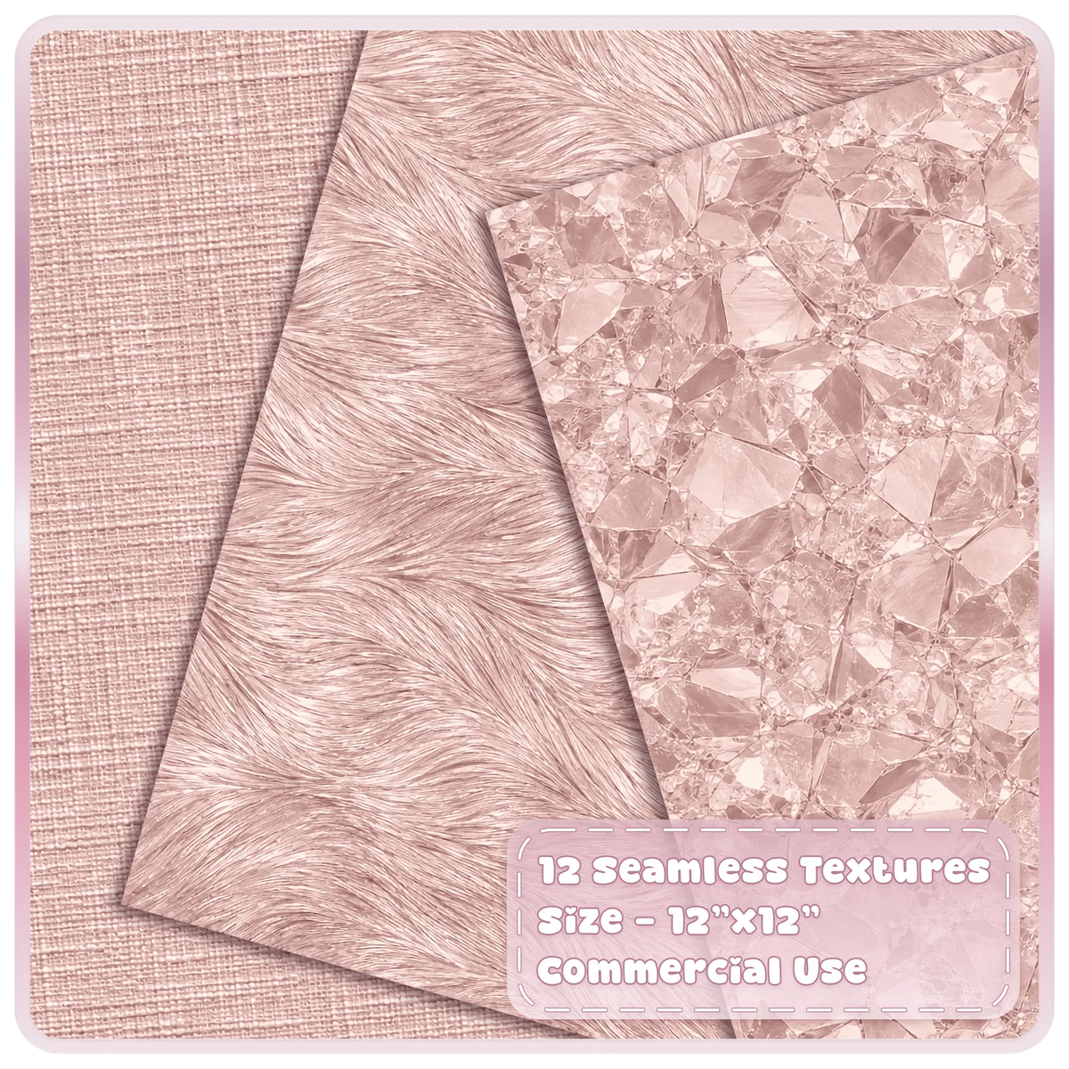 Blush pink metallic digital papers featuring woven linen, flowing brushed rose gold and reflective crystal textures