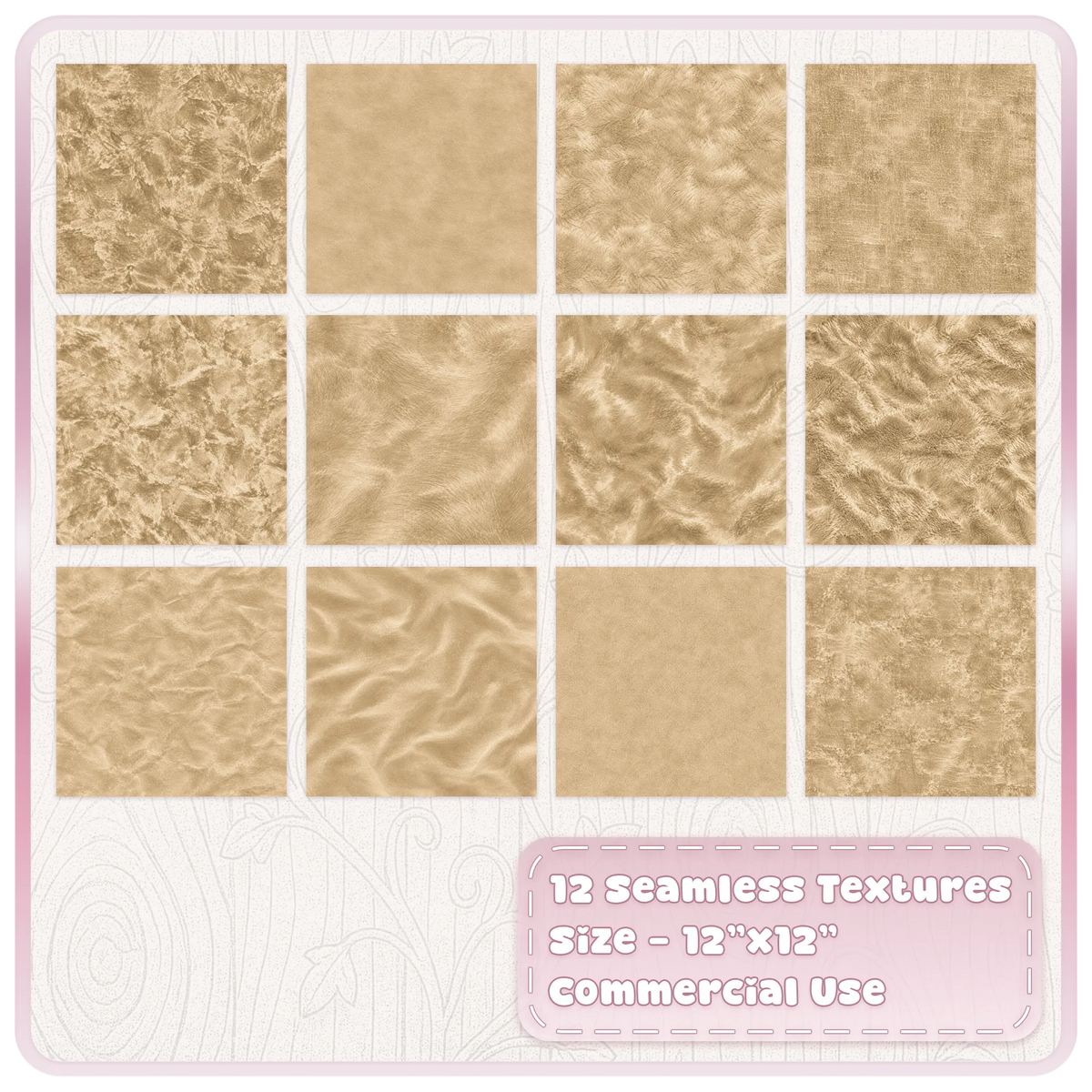 12 seamless champagne gold velvet textures showing crushed, smooth, brushed and plush gold digital papers