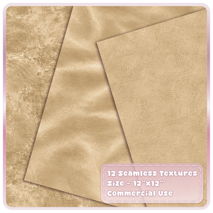 Champagne gold digital velvet textures featuring distressed, smooth and fine plush seamless fabric backgrounds