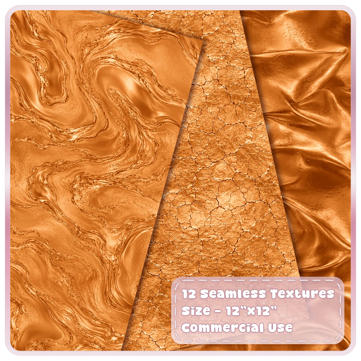 Burnished copper marble digital paper with cracked metallic texture and shiny folded copper foil backgrounds