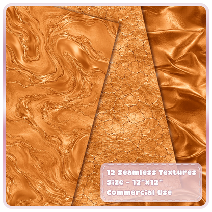 Burnished copper marble digital paper with cracked metallic texture and shiny folded copper foil backgrounds