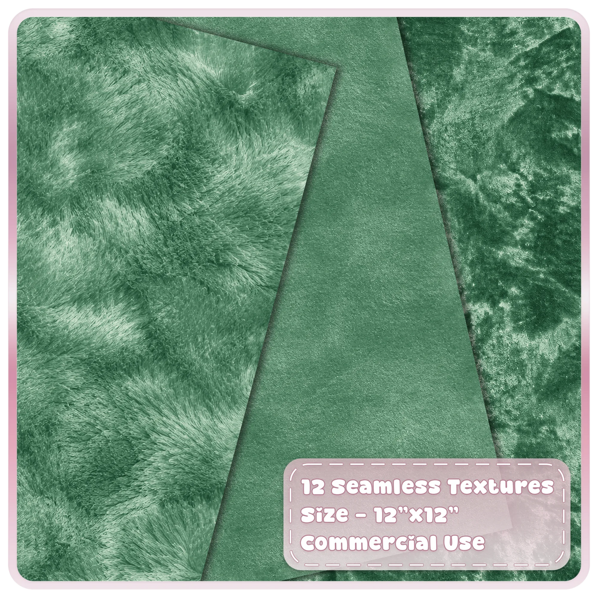 Green seamless velvet digital papers featuring plush, smooth and crushed luxury fabric textures