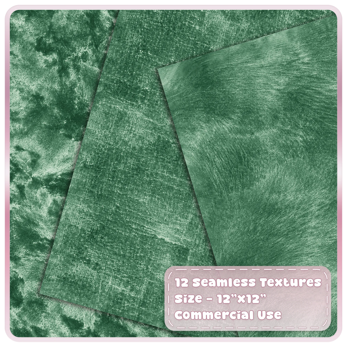 Luxury green velvet texture overlays with crushed, distressed and brushed seamless fabric finishes