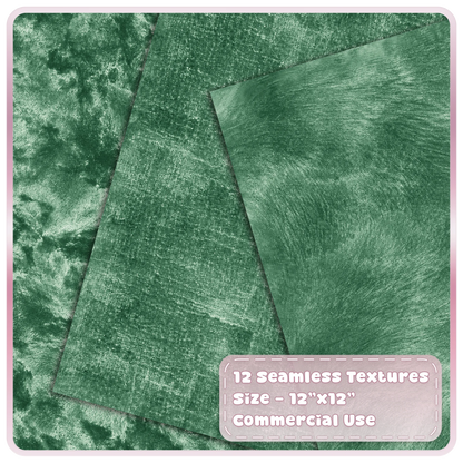Luxury green velvet texture overlays with crushed, distressed and brushed seamless fabric finishes