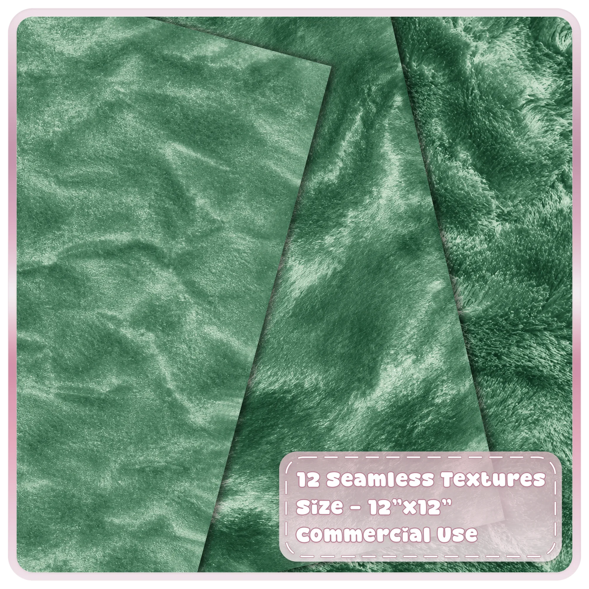 Soft green seamless velvet textures with smooth, brushed and plush fabric surfaces for digital design