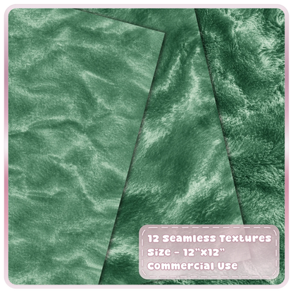 Soft green seamless velvet textures with smooth, brushed and plush fabric surfaces for digital design