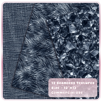 Black metallic JPG texture samples featuring woven metal, flowing brushed chrome and reflective crystal-like foil.