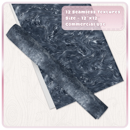 Black chrome seamless digital paper and distressed metallic overlay mockup for Photoshop, scrapbooking and crafts.