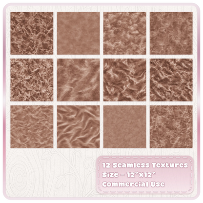 12 seamless mocha brown velvet textures showing crushed, smooth, brushed and plush brown digital papers
