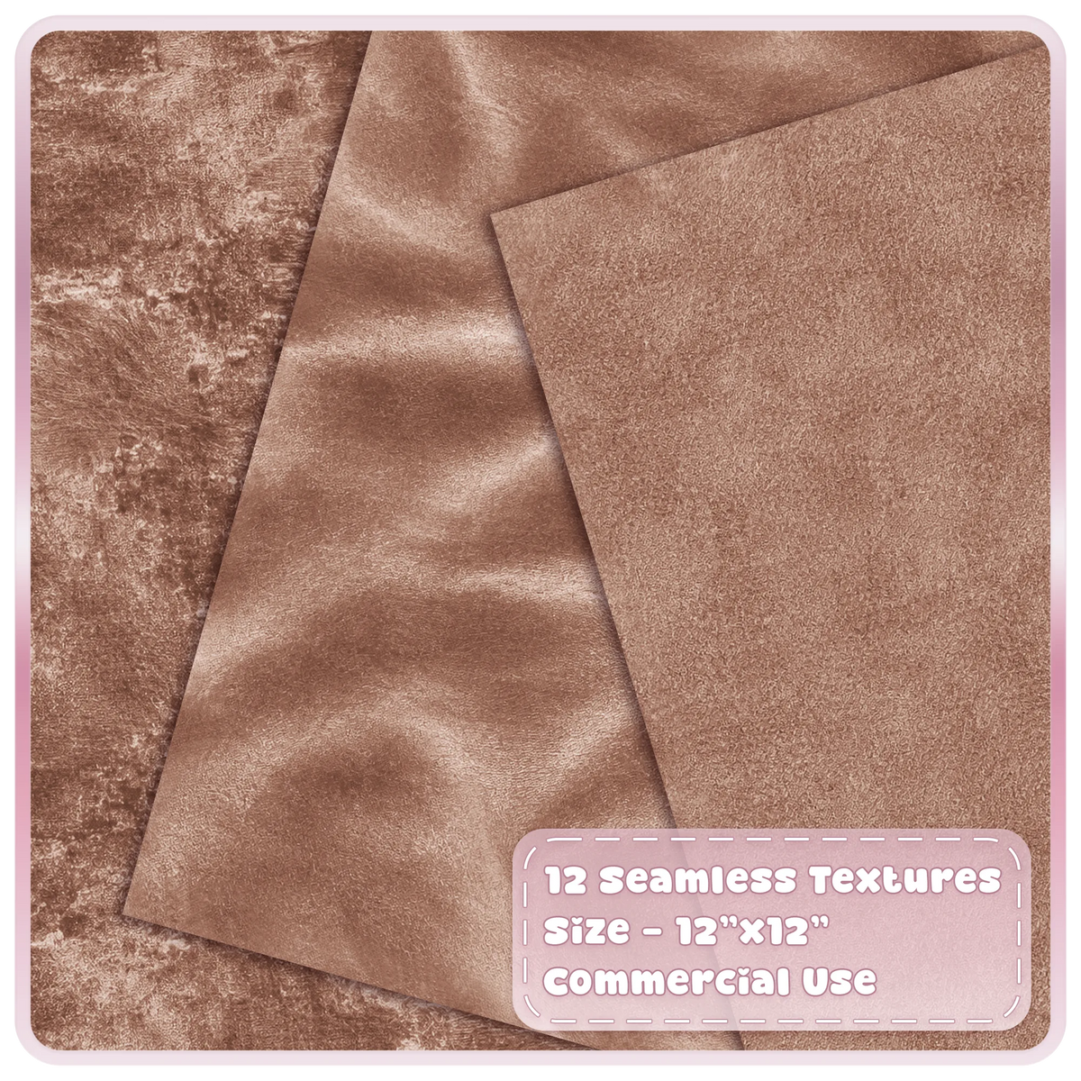 Mocha brown velvet digital papers featuring smooth, crushed and fine textured seamless fabric backgrounds