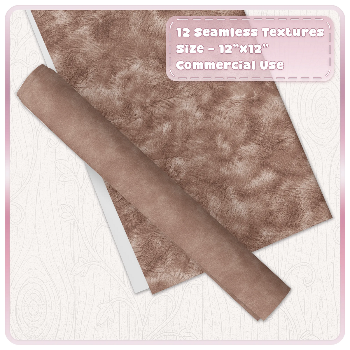 Seamless mocha brown velvet digital paper shown as luxury printable fabric texture sheets and rolled paper