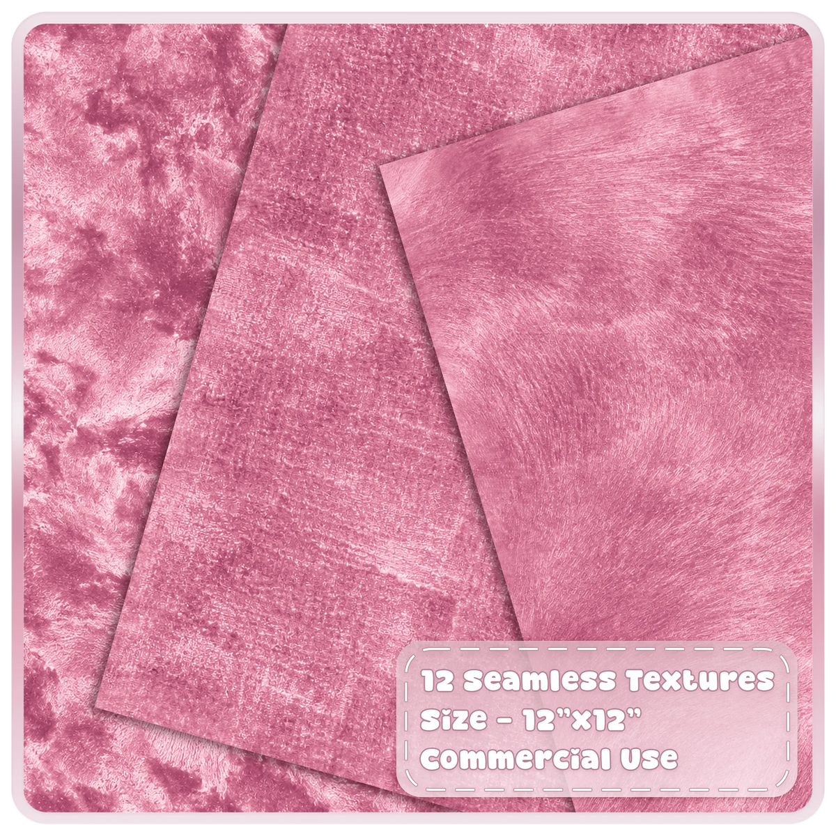 Luxury pink velvet digital papers with crushed distressed and brushed seamless fabric textures