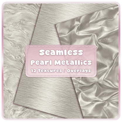 Platinum pearl seamless metallic textures and overlays with silver marble, brushed metal and satin foil digital papers