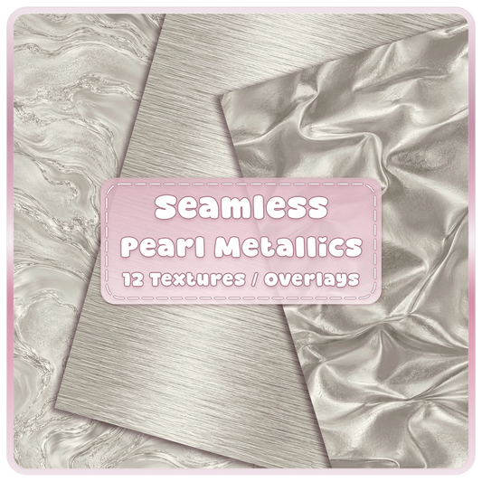 Platinum pearl seamless metallic textures and overlays with silver marble, brushed metal and satin foil digital papers