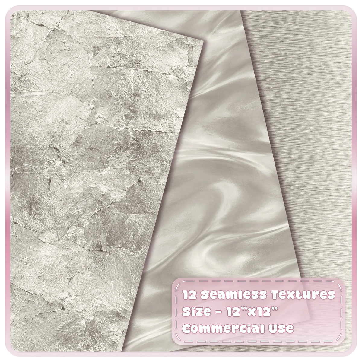 Platinum silver metallic digital paper textures showing distressed foil, smooth pearl satin and brushed metal finishes