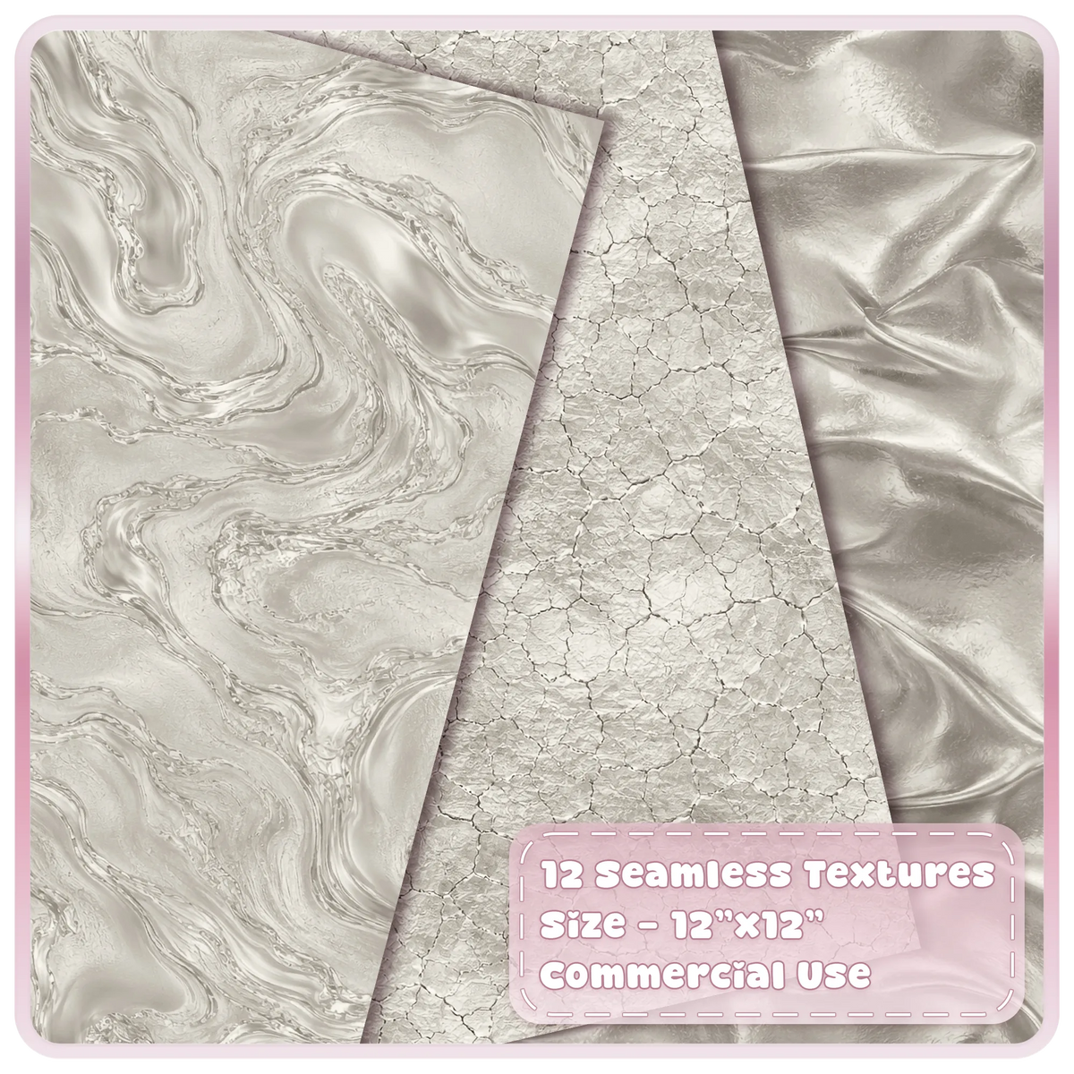 Pearlescent silver marble texture with cracked platinum metallic paper and shiny folded foil digital backgrounds